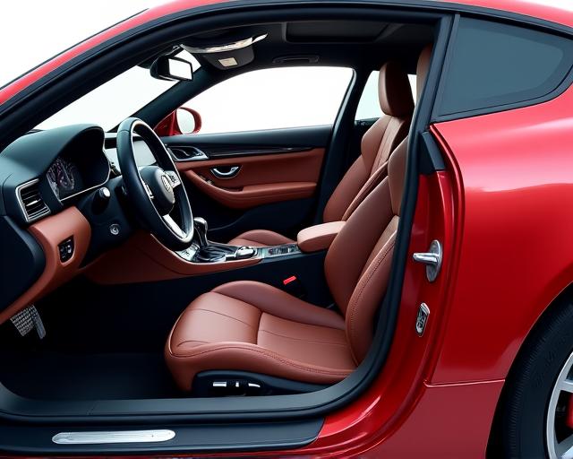 Perfekt aufbereitetes Autointerieur und glänzendes Exterieur nach einer Komplettaufbereitung.